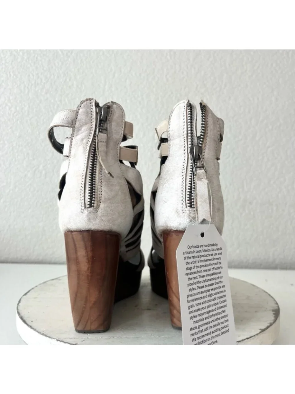 Lane Boots BECCA Womens White Leather Wedges Western Sandals Wooden Heel Size 5